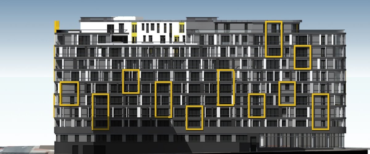 Polyfunkční dům Harfa Design Residence, pohled