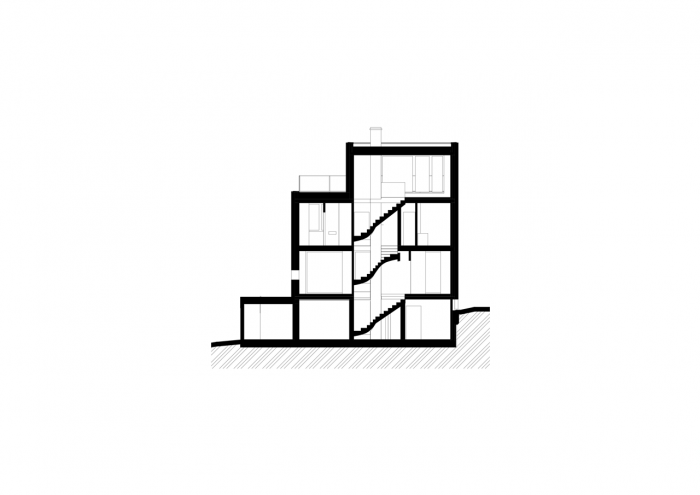 Compass Architekti, Rodinný dom Brusnicová A, řez podélný – foto