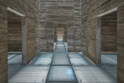 Silu v pardubických mlýnech zůstala jeho strohá krása. Prochází se ním po lávkách z pororoštu, v nejvyšším patře je multifunkční sál. (Adaptace obilného sila v areálu Winternitzových Automatických mlýnů, Prokš Přikryl architekti, 2023)