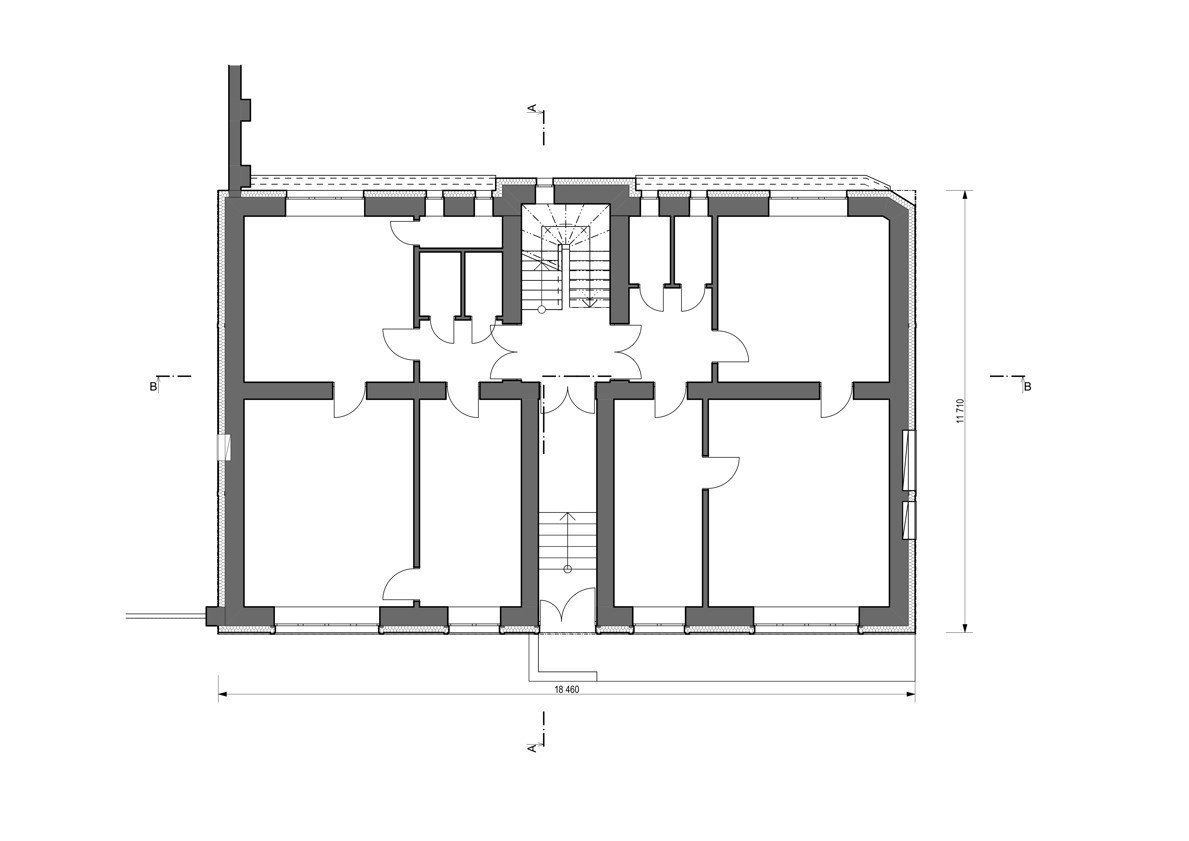 Rekonstrukce fasád Městského úřadu Odolena Voda, půdorys 1NP, Grulich architekti