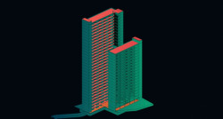 Návrh studentského bydlení v Holešovicích, 3D model, Jaroslav Novotný.