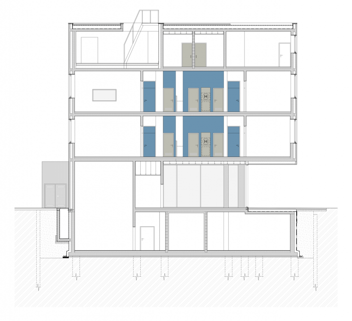 atelier-r, Přístavba laboratoří a počítačového centra CzechGlobe, řez B-B' – foto
