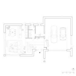 Půdorys 1. nadzemní podlaží (Industriální přestavba rodinného domu; Atel!er)