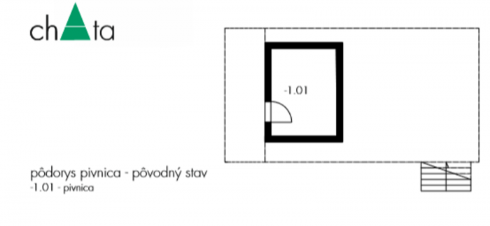 chAta, půdorys pivnice původní stav, Atelier y100