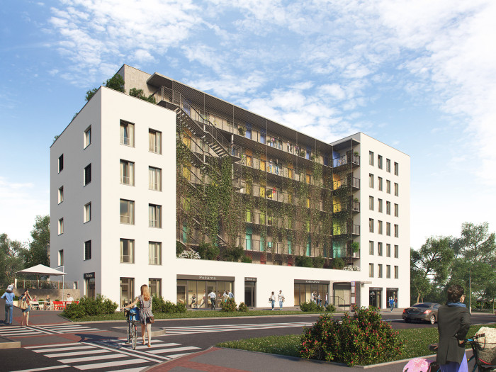 SCHINDLER SEKO ARCHITEKTI navrhli prefabrikovaný bytový dům polyfunkčního charakteru Happi Milánská v Horních Měcholupech