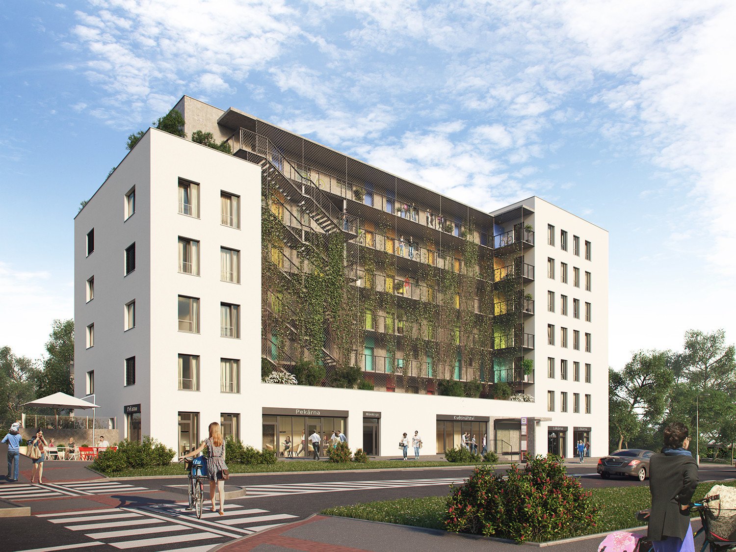 SCHINDLER SEKO ARCHITEKTI navrhli prefabrikovaný bytový dům polyfunkčního charakteru Happi Milánská v Horních Měcholupech