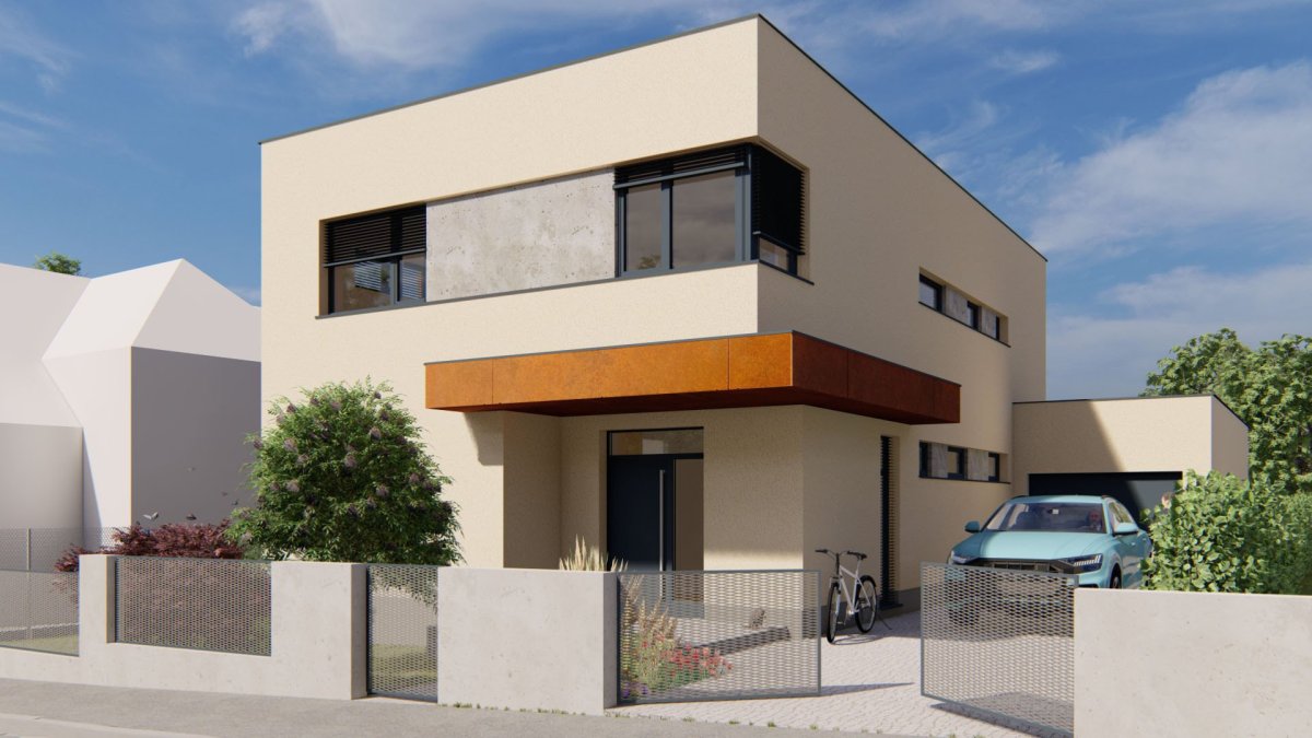 Na předměstí desetitisícového západočeského města roste moderní rodinný dům. Za jeho architekturou stojí Petr Sladký, projekční část zajistila kancelář AW Projekt. (na obrázku vizualizace)