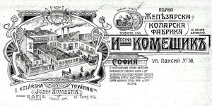 Obr. 3: První kolářská továrna Josefa Komeštíka na dobové reklamě, kolem r. 1910.
