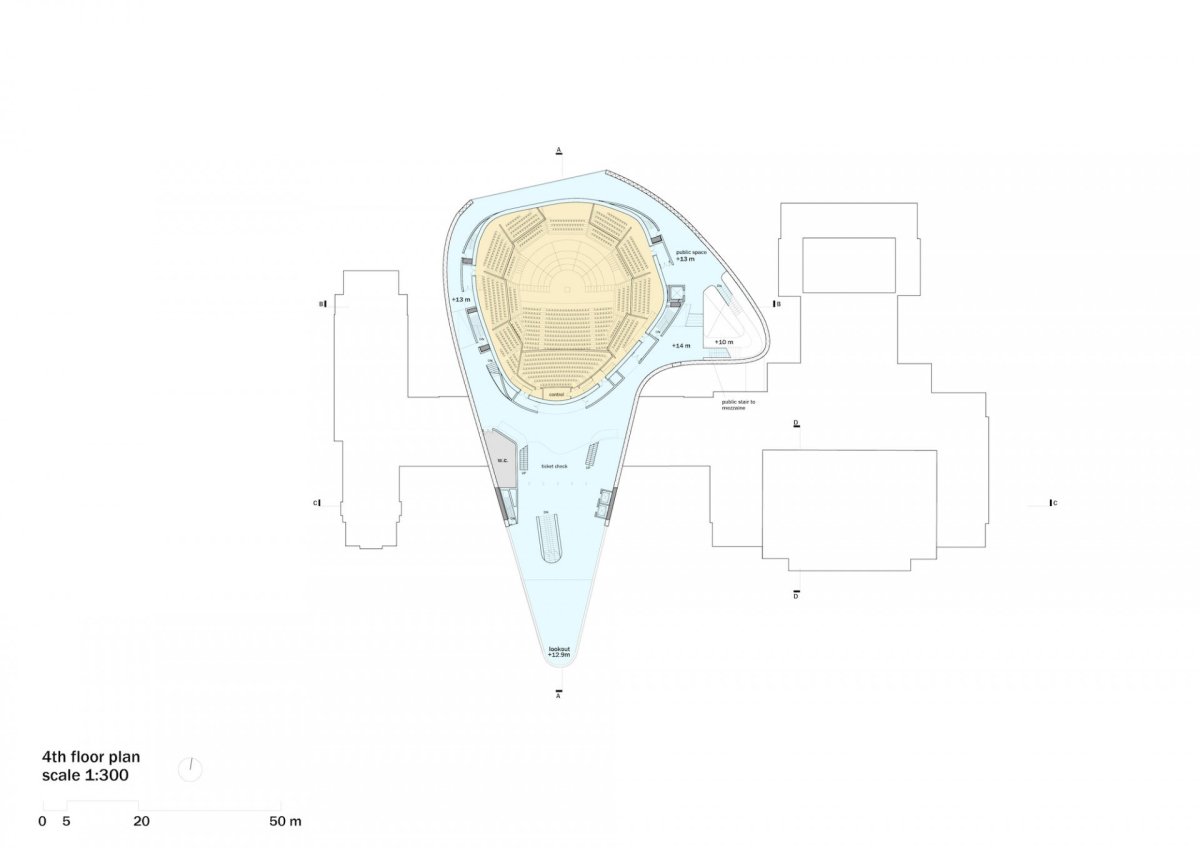 Koncertní síň v Ostravě od studií Steven Holl Architects + Architecture Acts, výkresy.