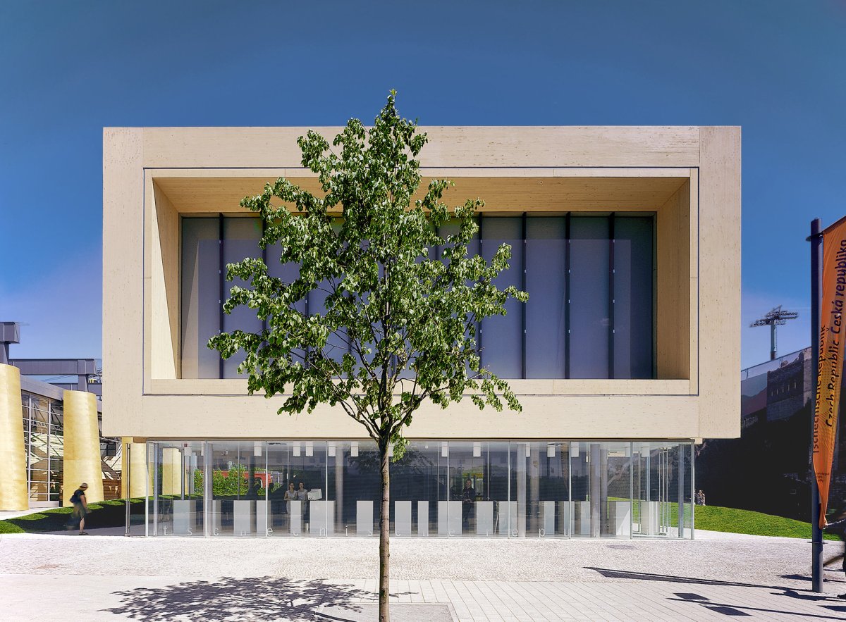 Pohled na průčelí stavby (Pavilon České republiky na EXPO 2000; Chalupa architekti a partneři)