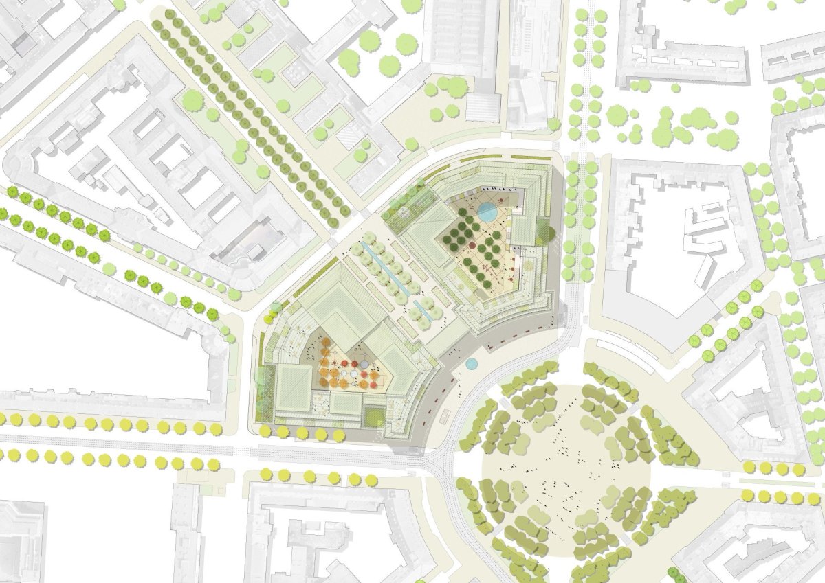 Finalista 1: MVRDV. Původní Engelův urbanismus hodlá  doplnit filigránskou výstavbou z nízkouhlíkového materiálu