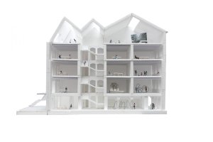 Vítězný návrh Centra současného umění a architektury v Českých Budějovicích od studií AFF Architekten + Malý Chmel, model