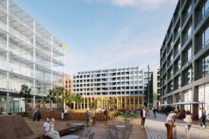 Pohled na nové náměstí v centrální části dostavby 4. kvadrantu, tým 20: Benthem Crouwel Architects (NL) + OVA (ČR)