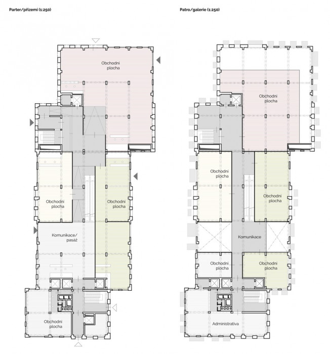 Revitalizace Masarykova náměstí v Jihlavě, půdorysy OD Prior, MCA atelier, s.r.o.