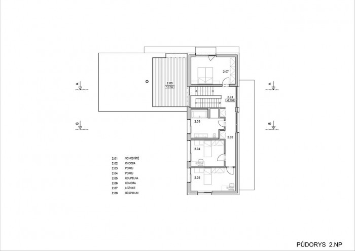 ROSA – ARCHITEKT / Ing. arch. Michal Rosa, Ing. arch. Martina Rosová, Dům na Červeném Kopci - půdorys patra