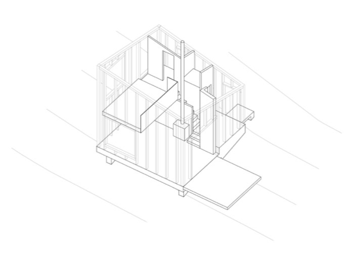 Chata v Liptálu, Ellement Architects/ Hana Maršíková, Jitka Ressová, axonometrie