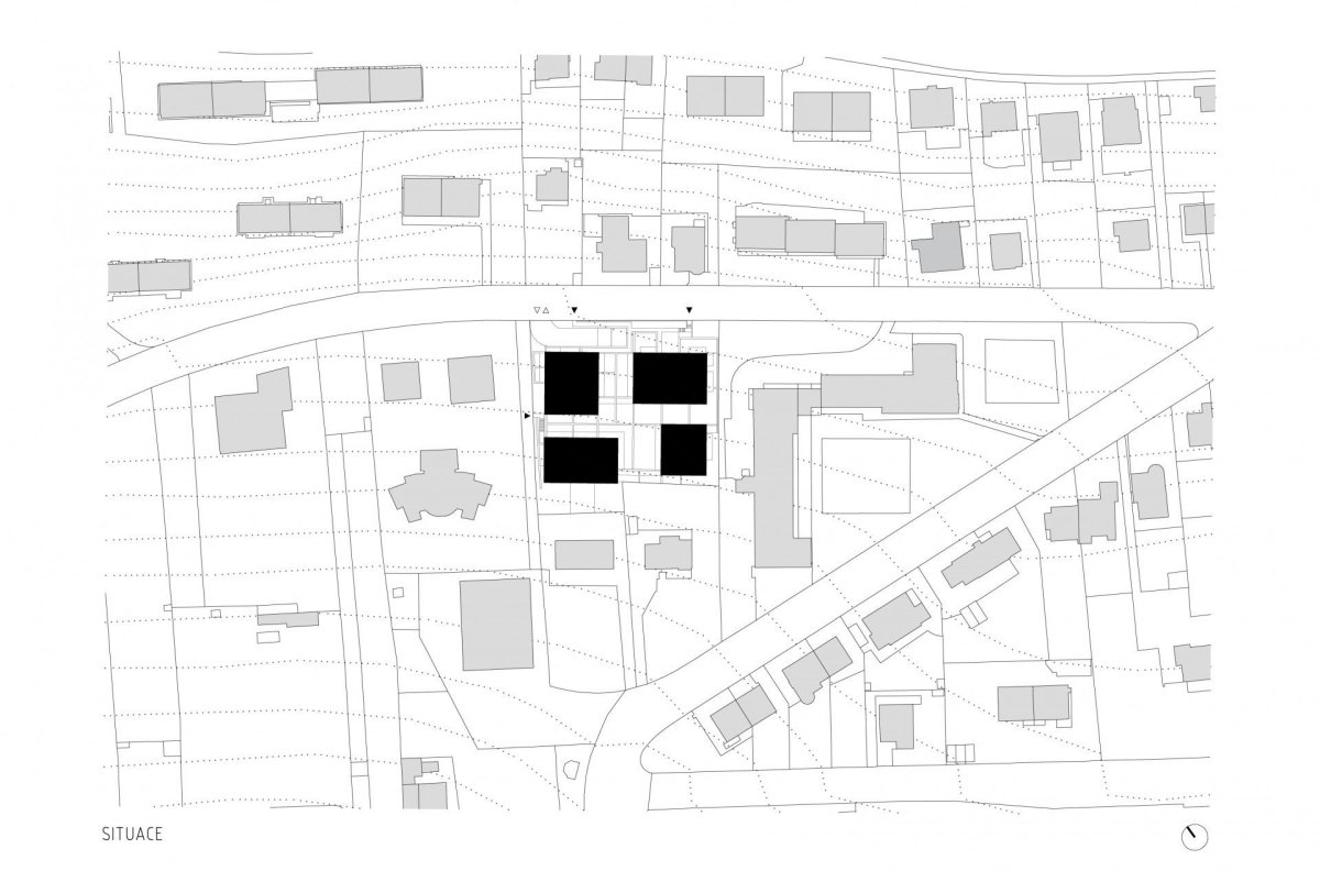Čtyři domy v jednom, situace, Kuba & Pilař architekti