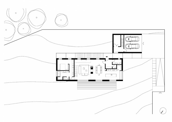Vidiecky dom J, půdorys přízemí, ARCHITEKTI Mikulaj & Mikulajova, zdroj : ARCHITEKTI Mikulaj & Mikulajova