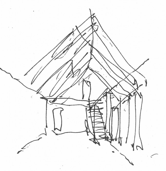 Přístavba domu v areálu bývalé cihleny v Čachticích, skica, Architekti A B.K.P.Š.