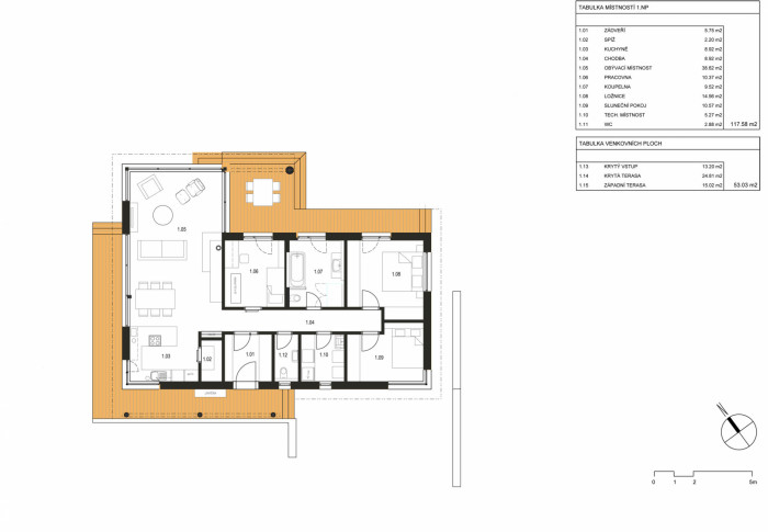 Dům se sloupy z douglasky, ARCHCON atelier - půdorys