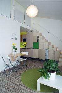 Mooza architecture, Interiér mezonetového bytu v Holešovicích - foto