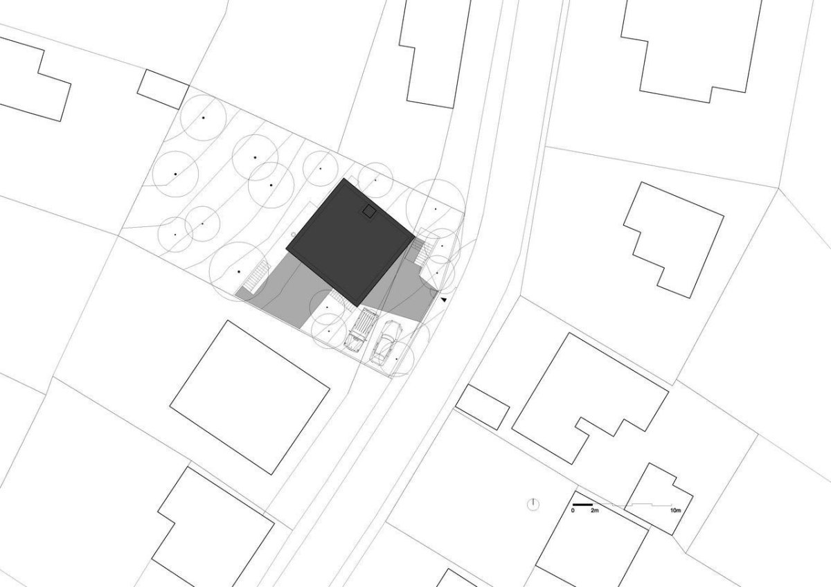 plusminusarchitects, Rodinný dom Dlhé Diely, Bratislava, situace – foto