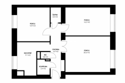 Zábran Nová architekti, Rekonstrukce bytu Plzeň-Bory, půdorys, původní stav – foto