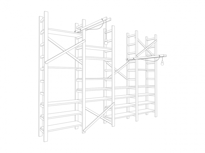 Mjölk architekti, Bookstore Artmap, knihovna 02, axonometrie – foto