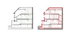 Řez podélný (Rekonstrukce vily na Vinohradech; Atelier Hajný)