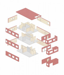 Červený dům z betonu v Lillehammeru, Sanden + Hodnekvam Architects, axonometrie