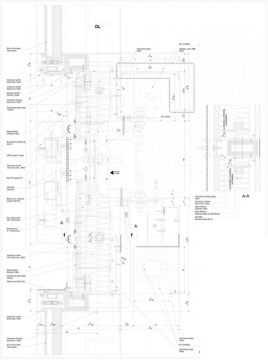 61 Ninth Avenue, Rafael Viñoly Architects - detail fasády s protipožárním zasklením