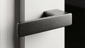 Minimalistické kliky od MP KOVÁNÍ. Zamykají se bez klíču, pomocí tlačítka.