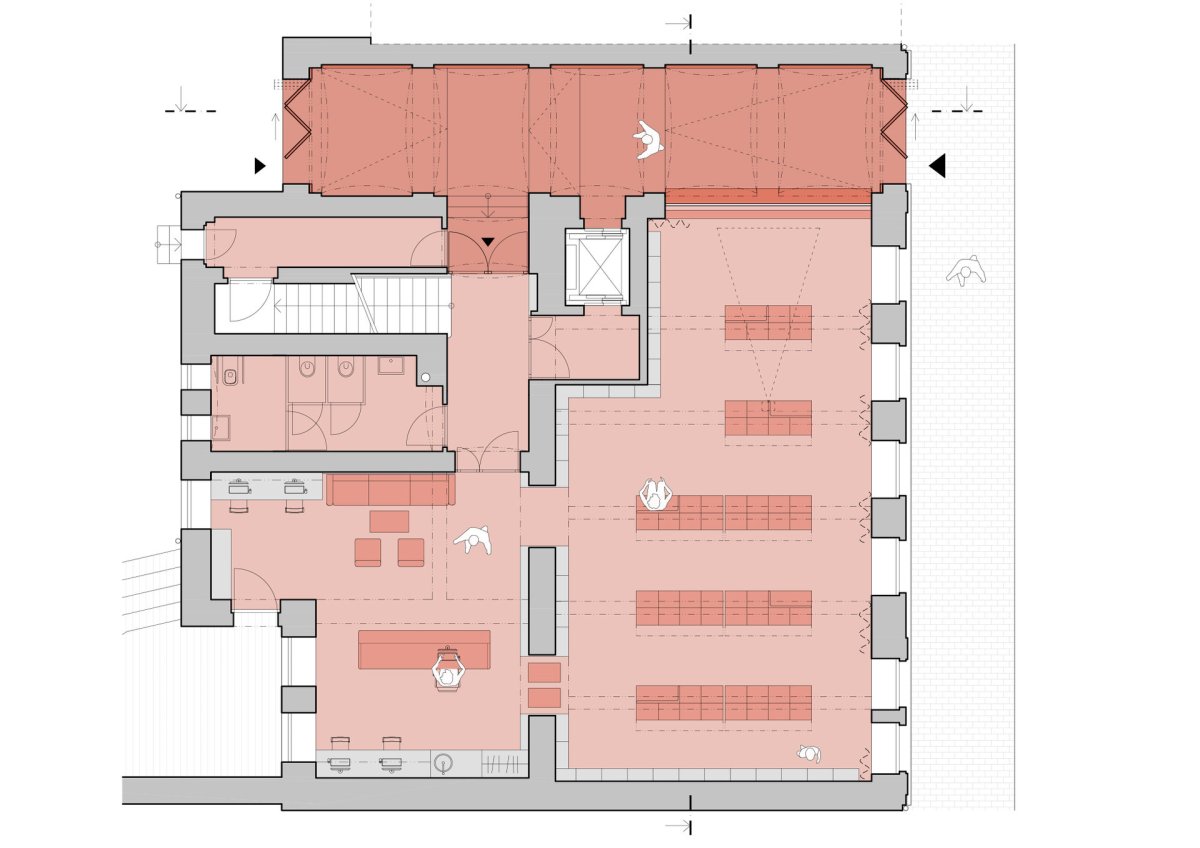 Půdorys 1. NP (Knihovna v Červeném Kostelci; Papundekl architekti)