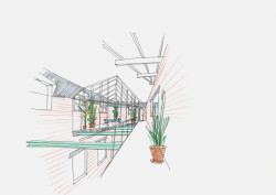 Přestavba psychiatrické léčebny PC Carritas v Belgii, Architecten de vylder vinck taillieu, skica