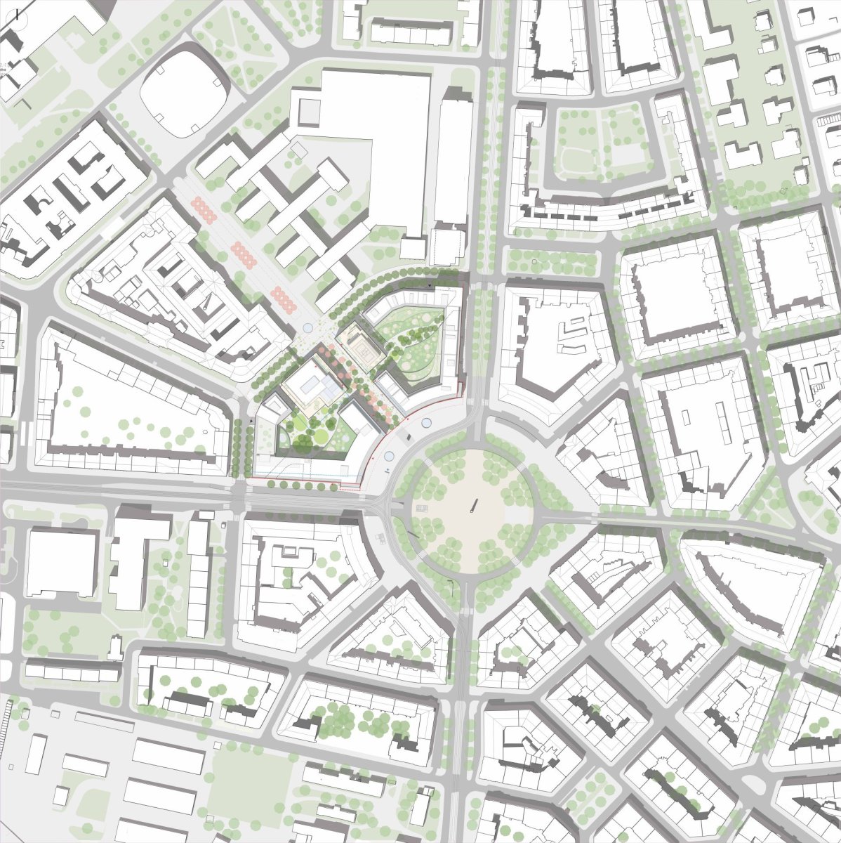 Situace dostavby 4. kvadrantu, tým 28: A69 – architekti (ČR)