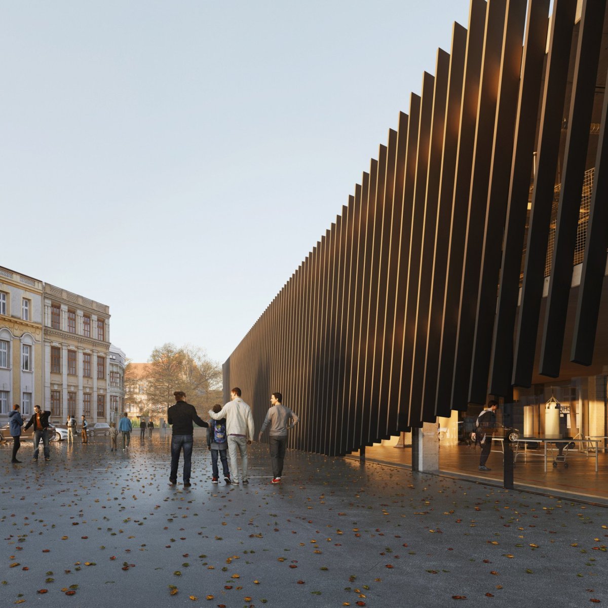 Tréninkové centrum, pohled od parkoviště, vizualizace, Monolot studio