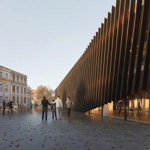 Tréninkové centrum, pohled od parkoviště, vizualizace, Monolot studio