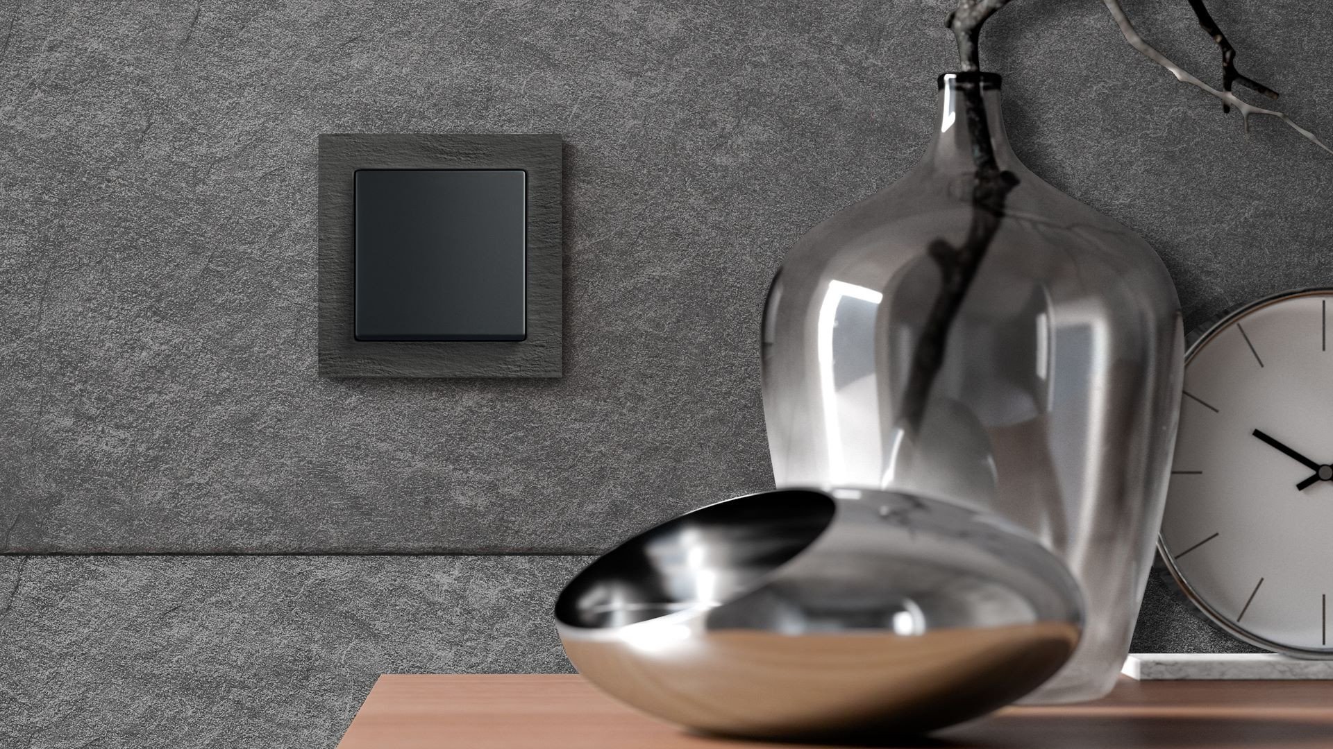 Použitím pravé břidlice činí z každého rámečku originální designový kousek stejně, jako je tomu u břidlicových stěnových obkladů; Busch-Axcent®