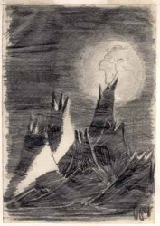 Kresba Měsíční krajina terezínského vězně Petra Ginze