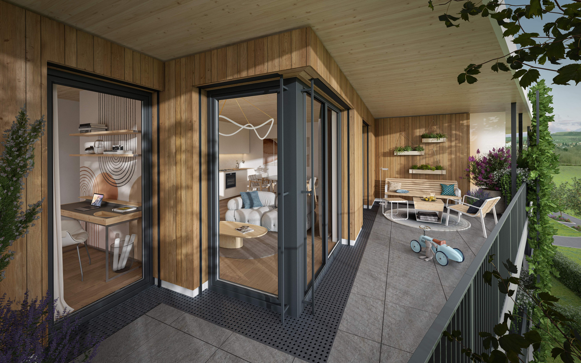 Na pomezí Stodůlek a Řeporyjí rostou dřevěné vícepodlažní bytové domy Timber Praha