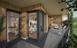 Na pomezí Stodůlek a Řeporyjí rostou dřevěné vícepodlažní bytové domy Timber Praha