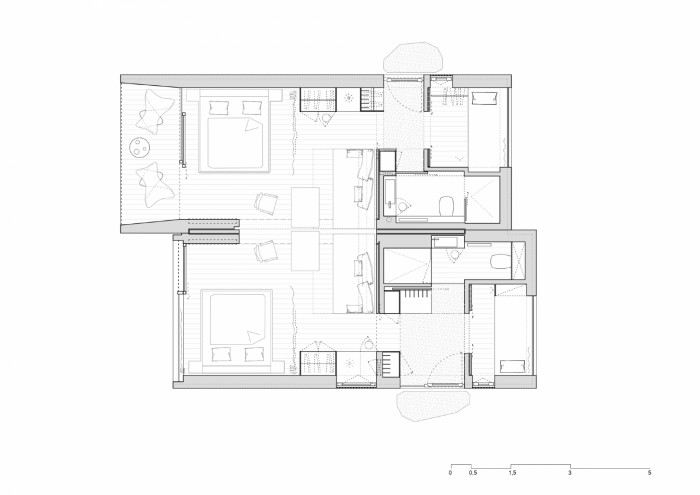 Sheltre pre hotel Bjornson, Ark-shelter / Michiel De Backer, Viktor Mikovčák, Martin Mikovčák, půdorys