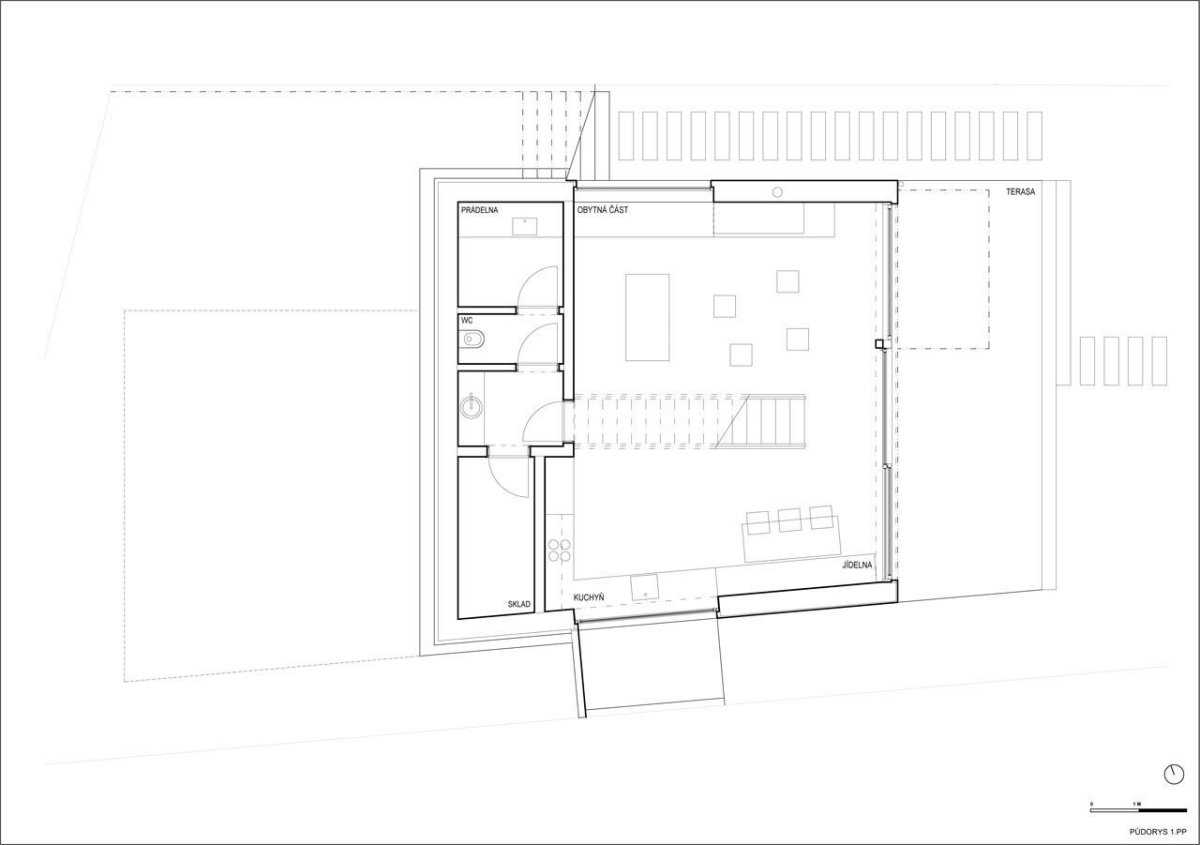 Jaroušek Rochová architekti, RD v Brně-Žebětíně - půdorys 1.P.P.