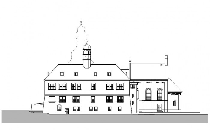 Rekonstrukce arcibiskupského zámku a zahrad na hotel, východní pohled, SHA Šafer Hájek architekti