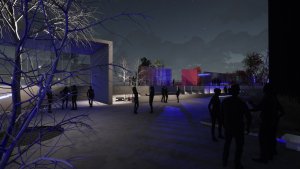 Vizualizace vítězného návrhu Petr Stolín Architekt - noční atmosféra před vstupem stanice