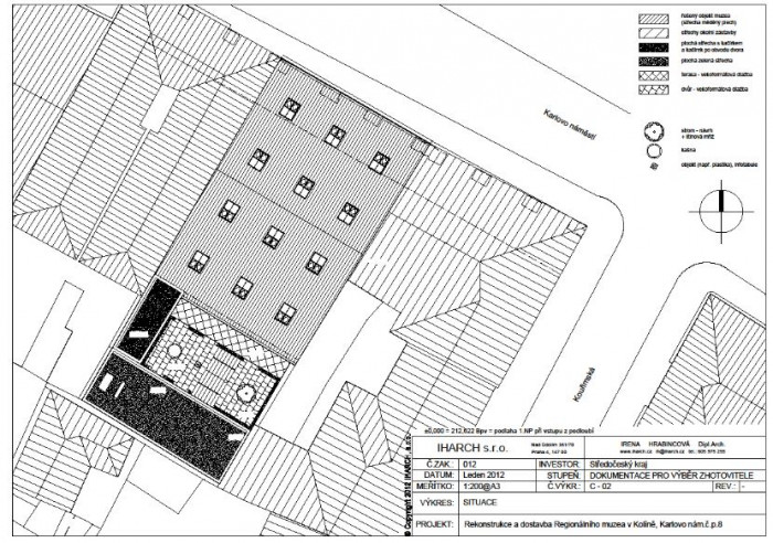 Rekonstrukce a dostavba hlavní budovy Regionálního muzea v Kolíně, situace, IHARCH