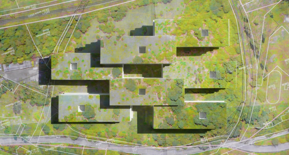 Model budovy centrály ČSOB (Centrála ČSOB v souladu s přírodou; Chalupa architekti a partneři)