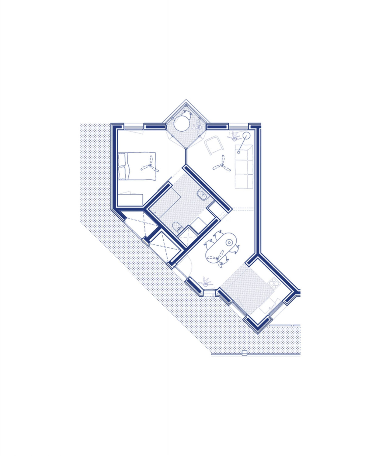 Půdorys bytu (Bytový dům La Comunidad Habitacional v Barceloně; Cierto Estudio)