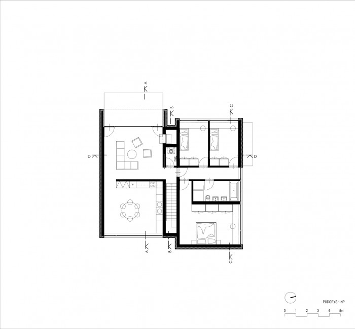Rodinný dům Zlín, Boněcko, půdorys 1 NP, Chládek architekti