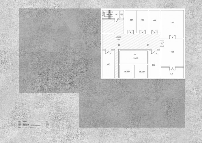 Eliška Kovaříková, Přestavba majáku na hotel v Syrakusách, Itálie,  půdorys 1. PP – foto